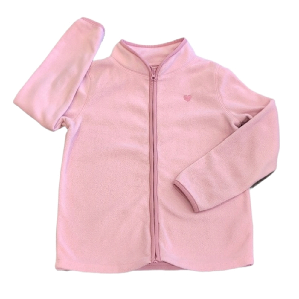 Oshkosh Full Zip Fleece Sweater Baby Pink Heart Collared Girls Jacket